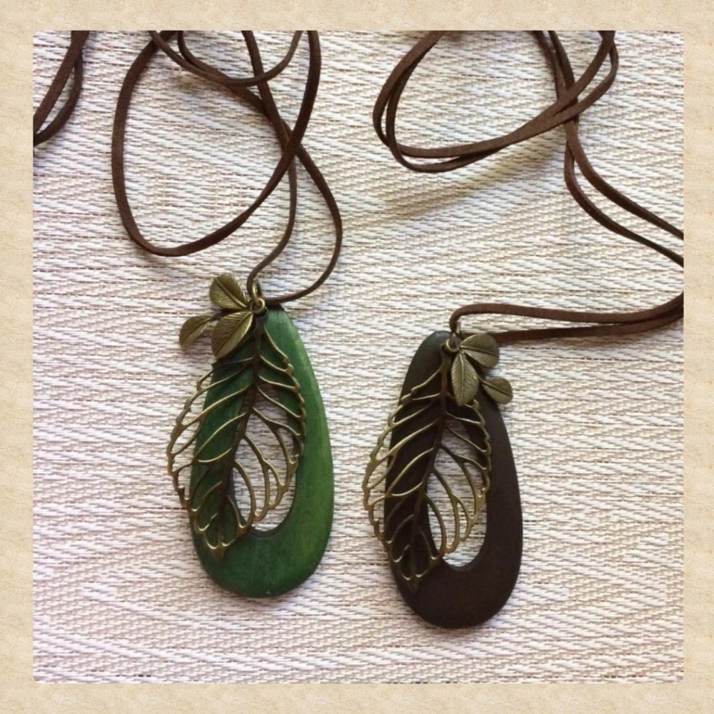 Handmade Wood & Brass Sweater Necklaces